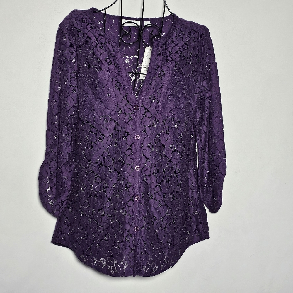 Elegant Purple Lace Women's Top NY & Co Nwt Size XS